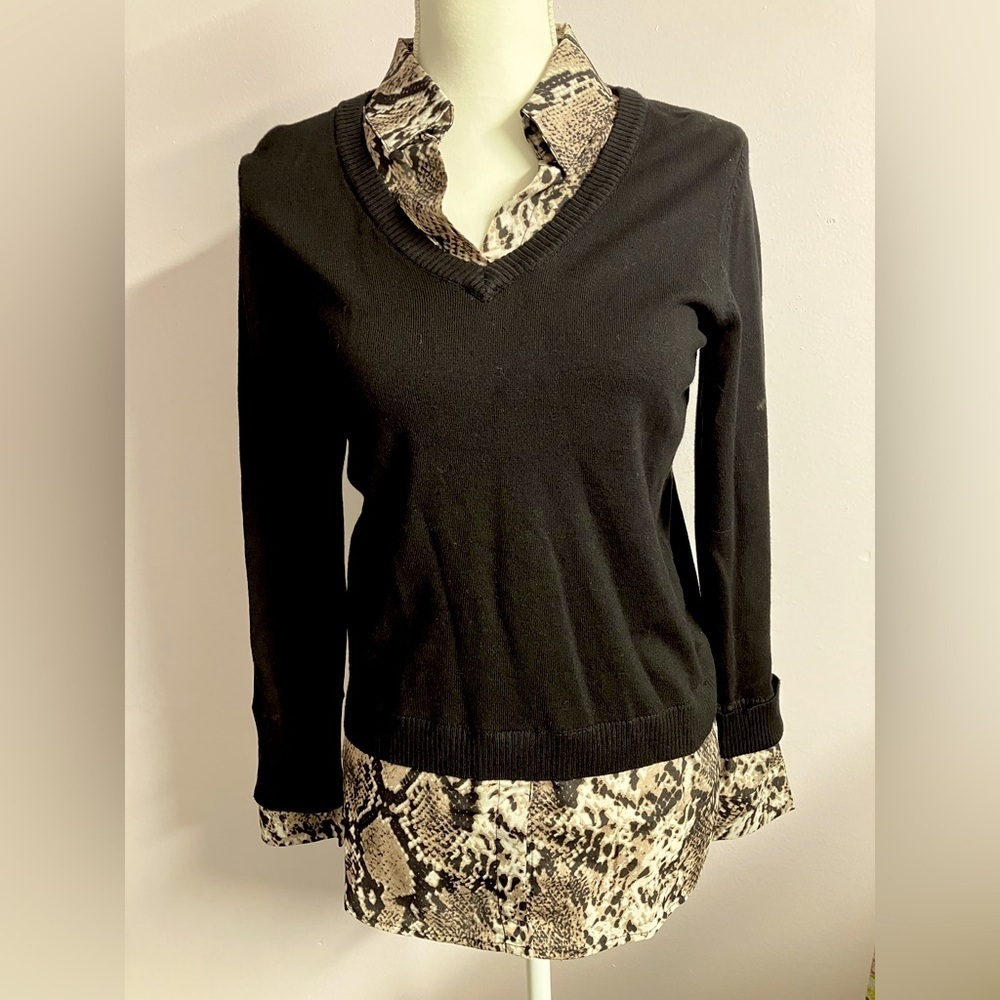 Women’s Pullover Sweater/Blouse Combo, V- Neck, XXS, Black, Belle by Kim Gravel
